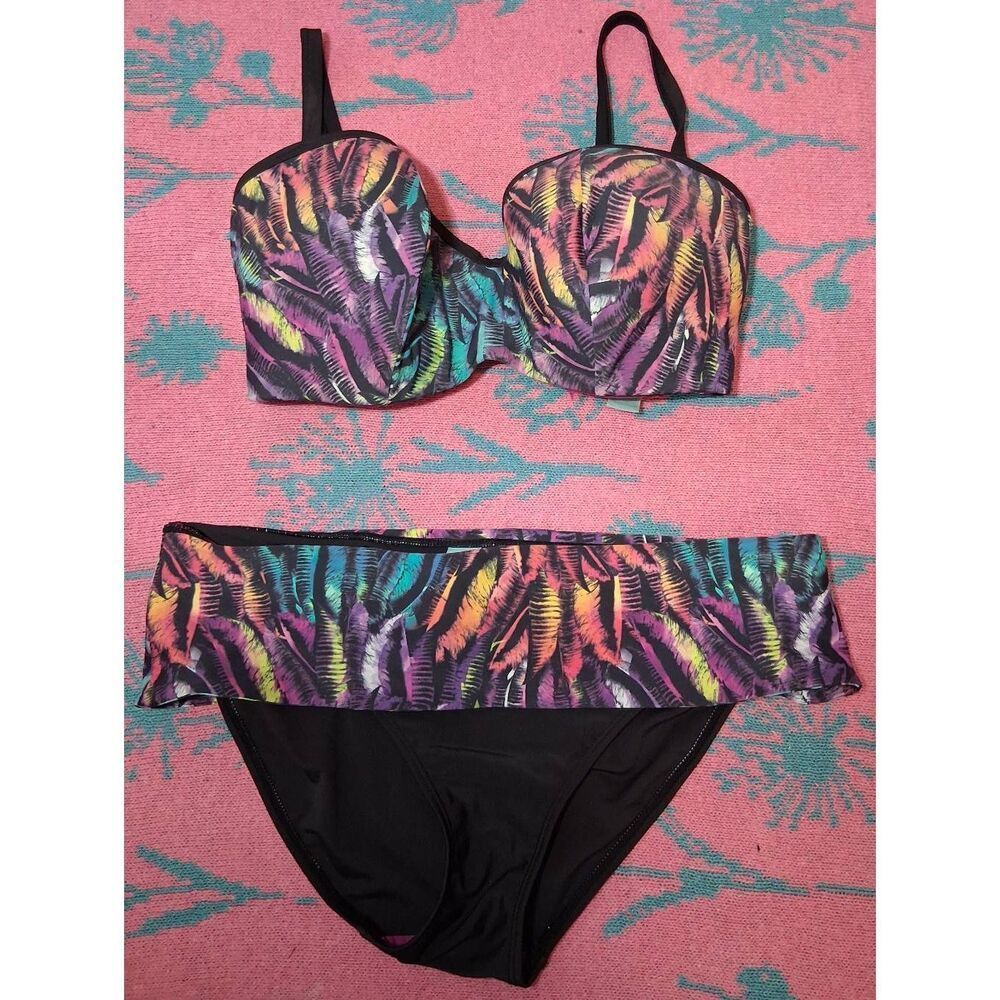 Panache womens medium swimsuit two piece purple multi color black